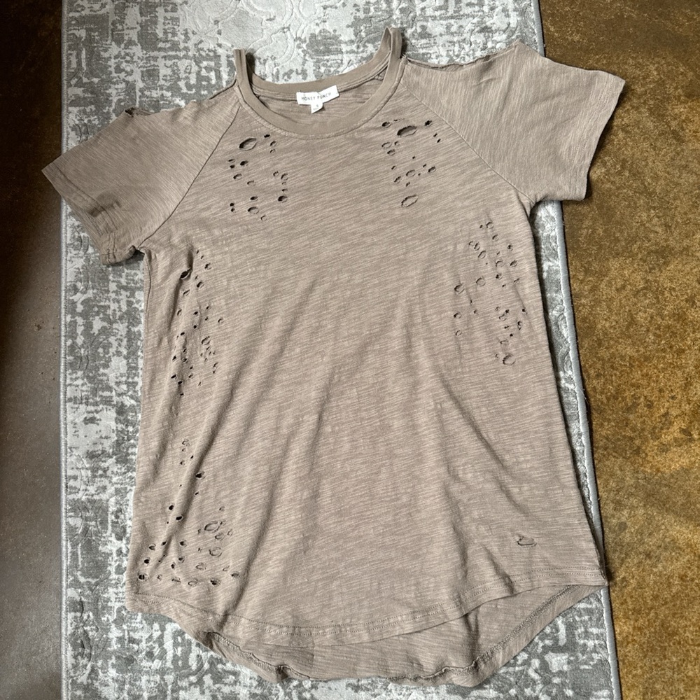 Honey Punch Distressed Tan Women's Top